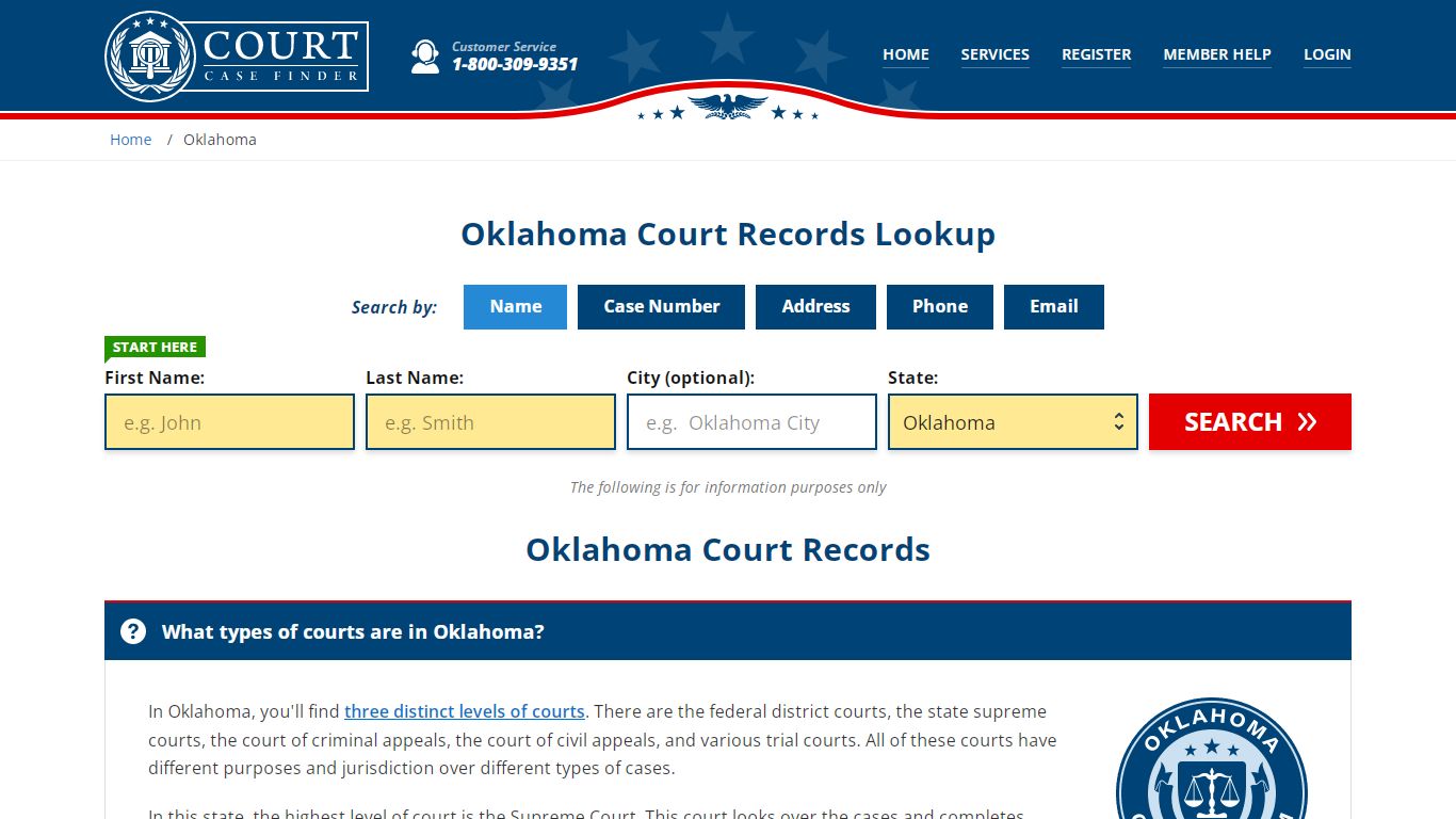 Oklahoma Court Records Lookup - OK Court Case Search - CourtCaseFinder.com